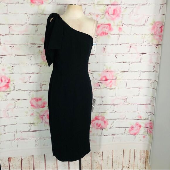 Dress the population NWT Tiffany 1 shoulder black midi dress size small - Picture 5 of 14